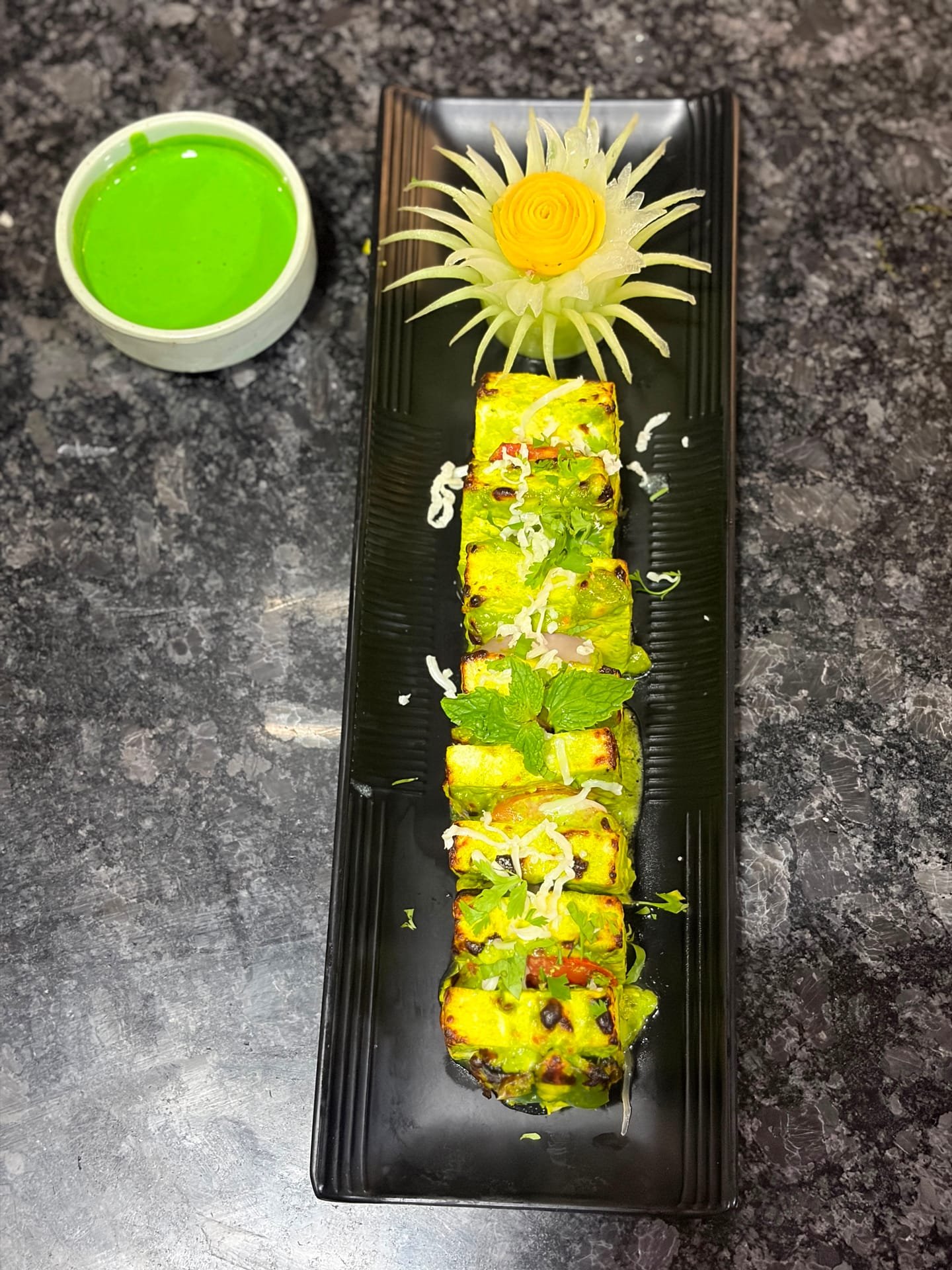 Paneer Tikka as plated in the Krushnaleela White House kitchen